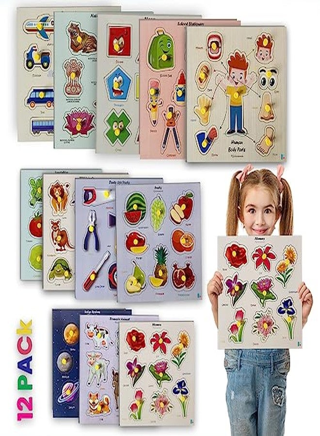 Khilonewale Kid's - Discover The World Wooden Puzzle Set of 12 Wooden Boards with Knobs Educational and Learning Toy for Kids - Image 2